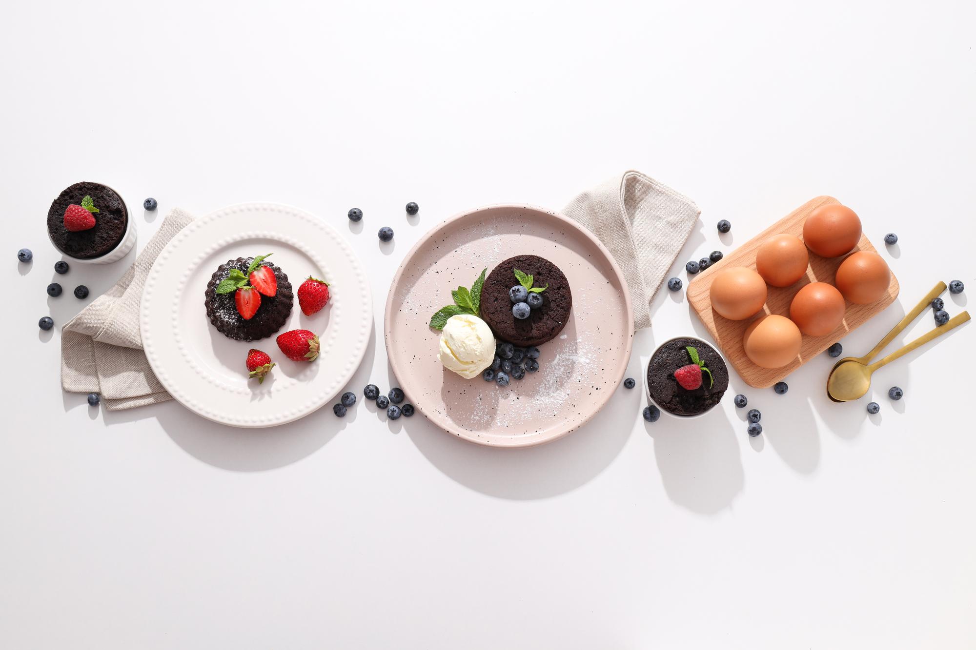 Assorted plated dishes in circular arrangement